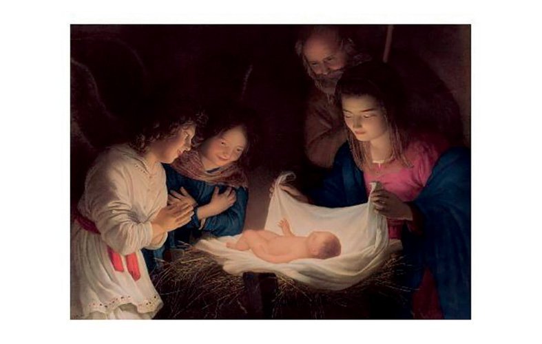 HC9017 L'adorazione del Bambino (Gherardo delle Notti) - 50 pezzi + 50 buste - Biglietto d'auguri cm. 23 x 17, con busta coordinata